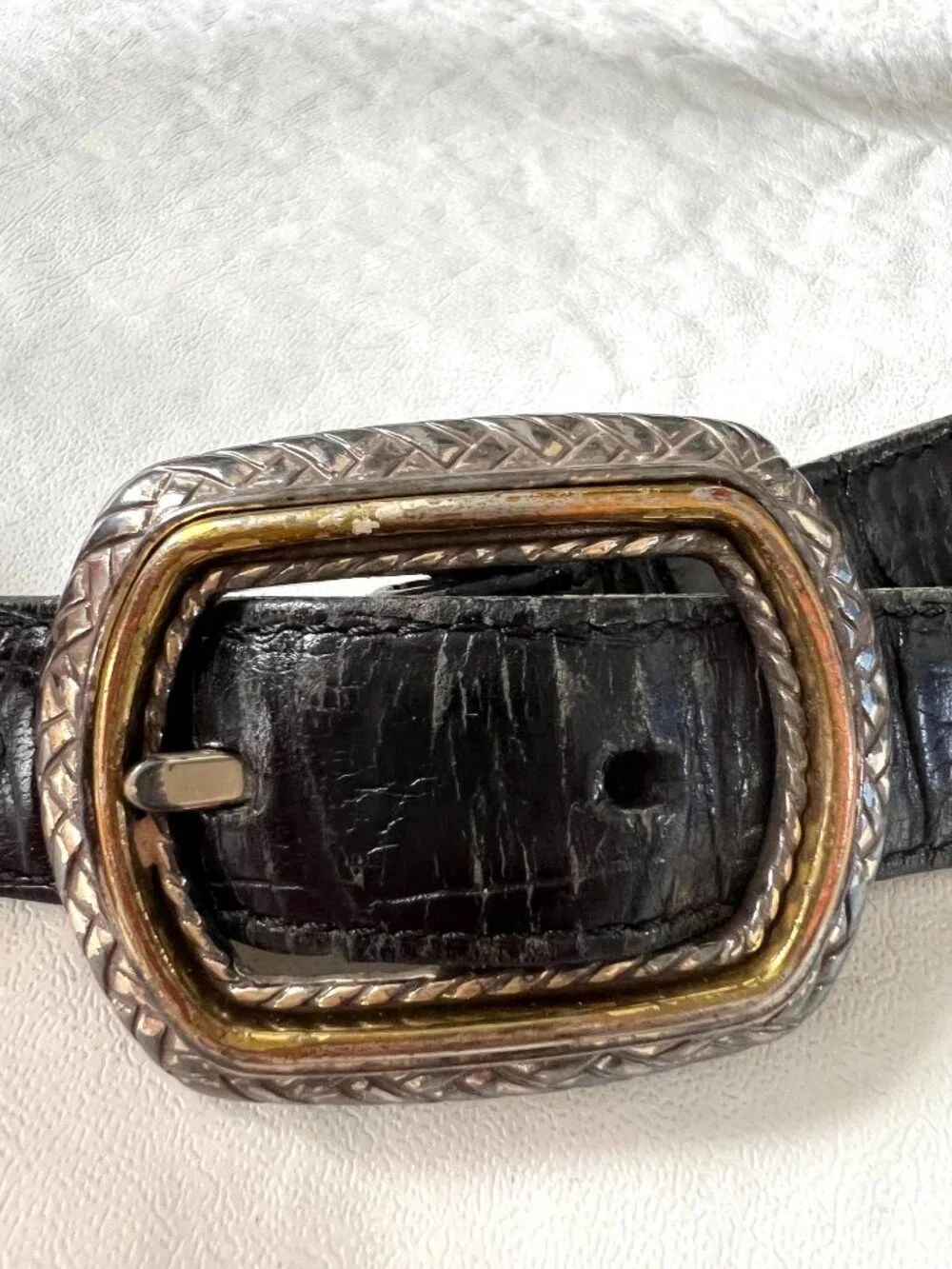 Brighton leather belt Marcus Two-Tone Reversible metal links size 32 hearts